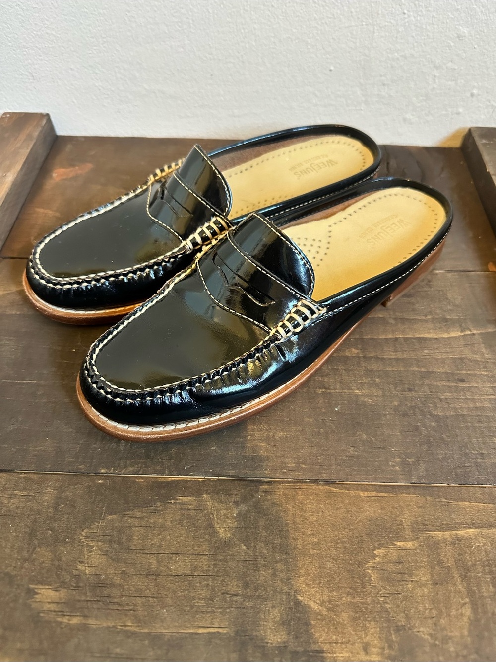 Weejuns Black Patent Leather Mule Penny Loafers